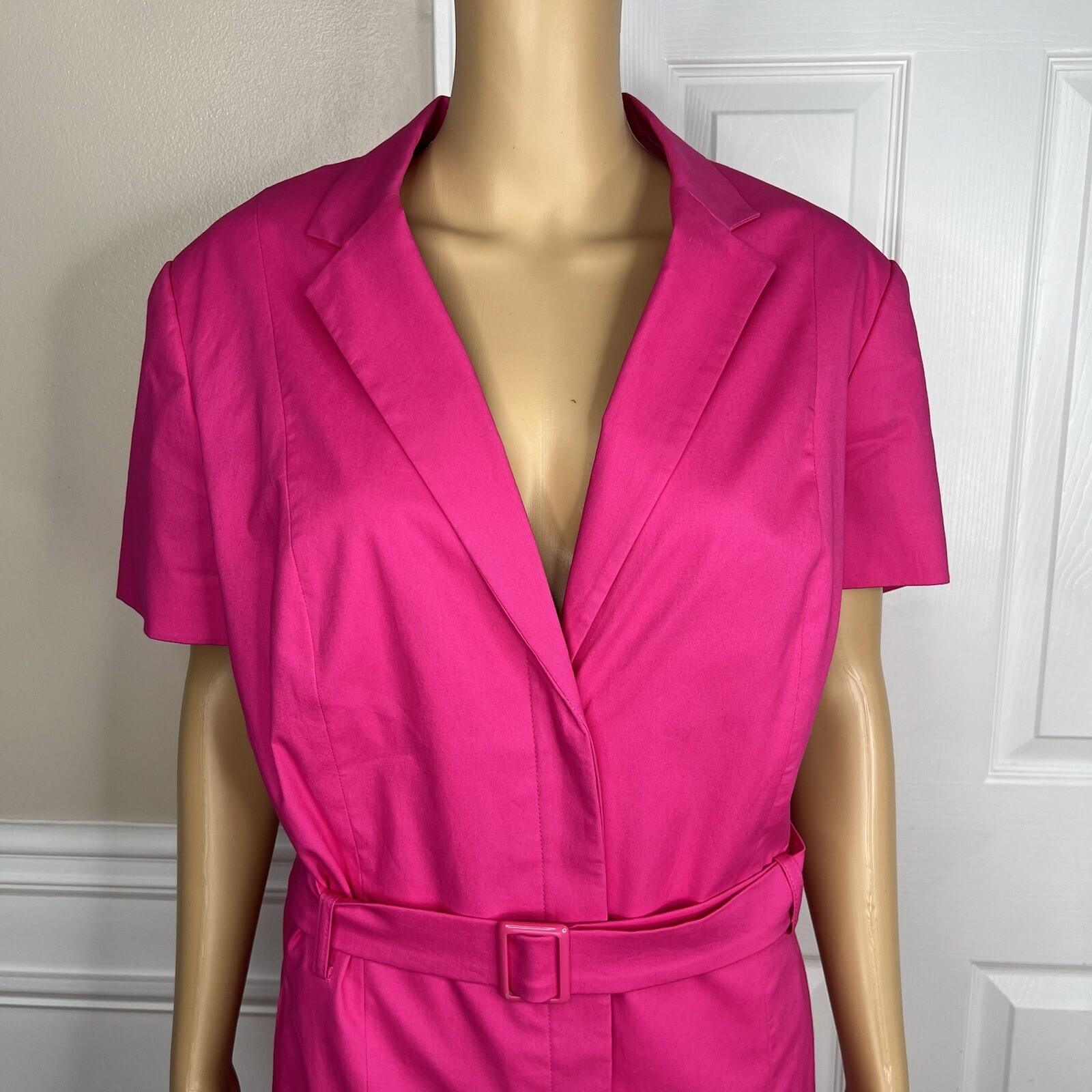 Emily Cotton Stretch Skirt Suit 18 Fuchsia Short Sleeves Belted Pockets 2PC New