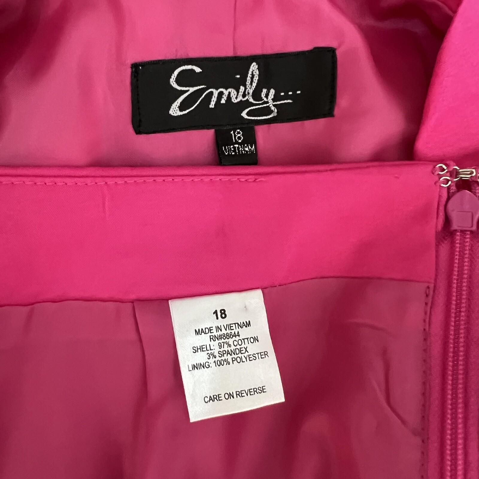 Emily Cotton Stretch Skirt Suit 18 Fuchsia Short Sleeves Belted Pockets 2PC New