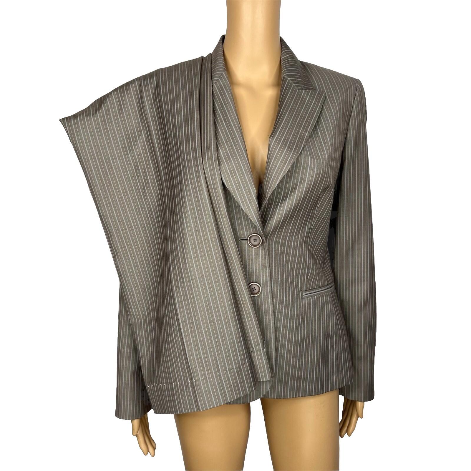 NINE WEST Polyester Rayon Pant Suit 6 Gray Striped Lined Peak Collar 2PC