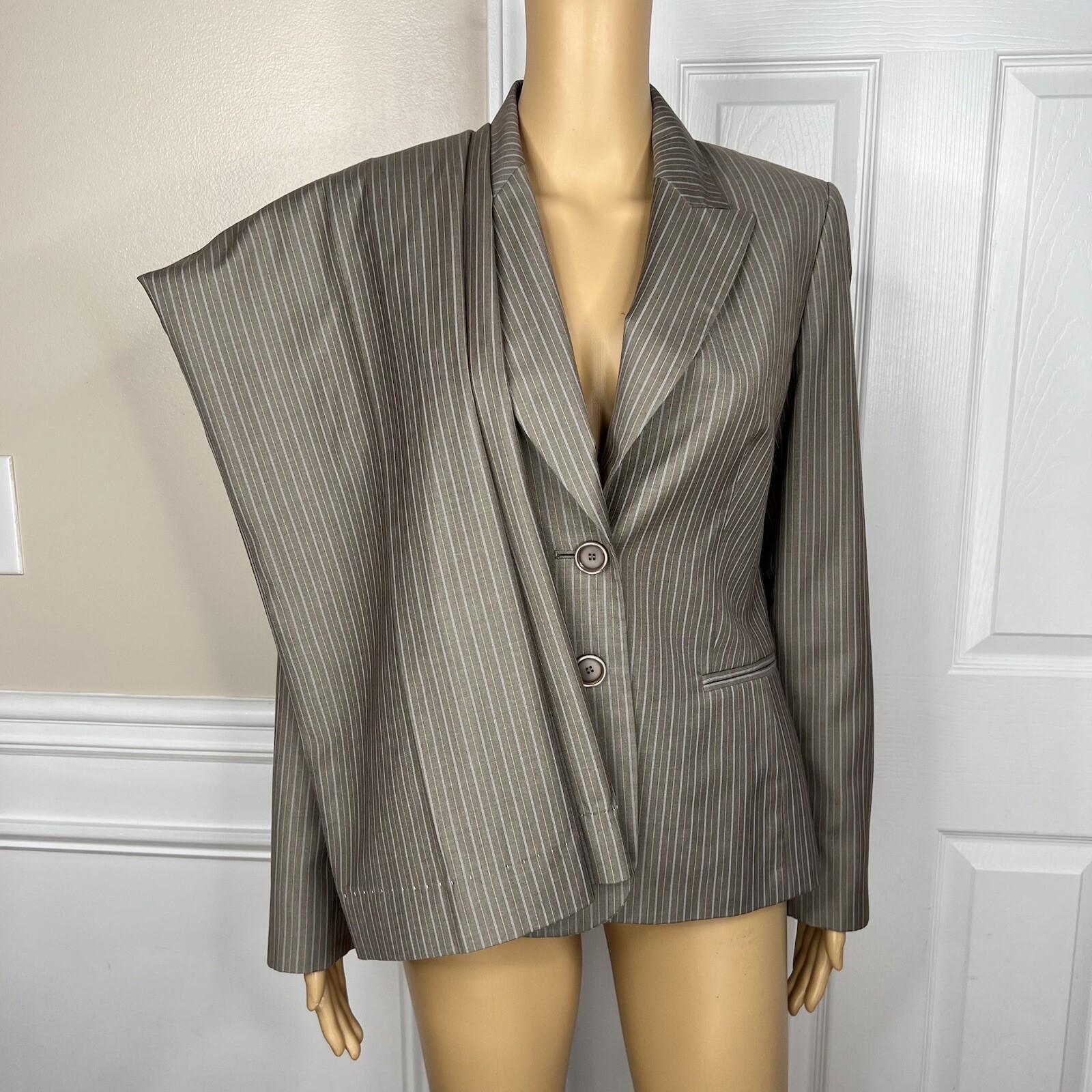 NINE WEST Polyester Rayon Pant Suit 6 Gray Striped Lined Peak Collar 2PC