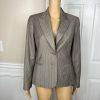 NINE WEST Polyester Rayon Pant Suit 6 Gray Striped Lined Peak Collar 2PC