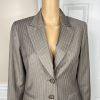 NINE WEST Polyester Rayon Pant Suit 6 Gray Striped Lined Peak Collar 2PC