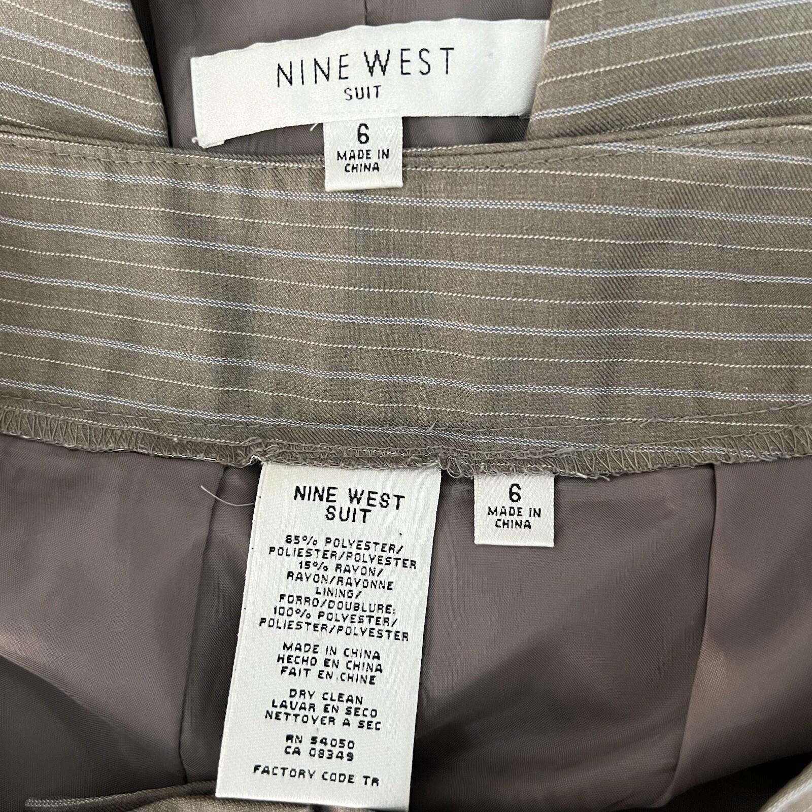 NINE WEST Polyester Rayon Pant Suit 6 Gray Striped Lined Peak Collar 2PC