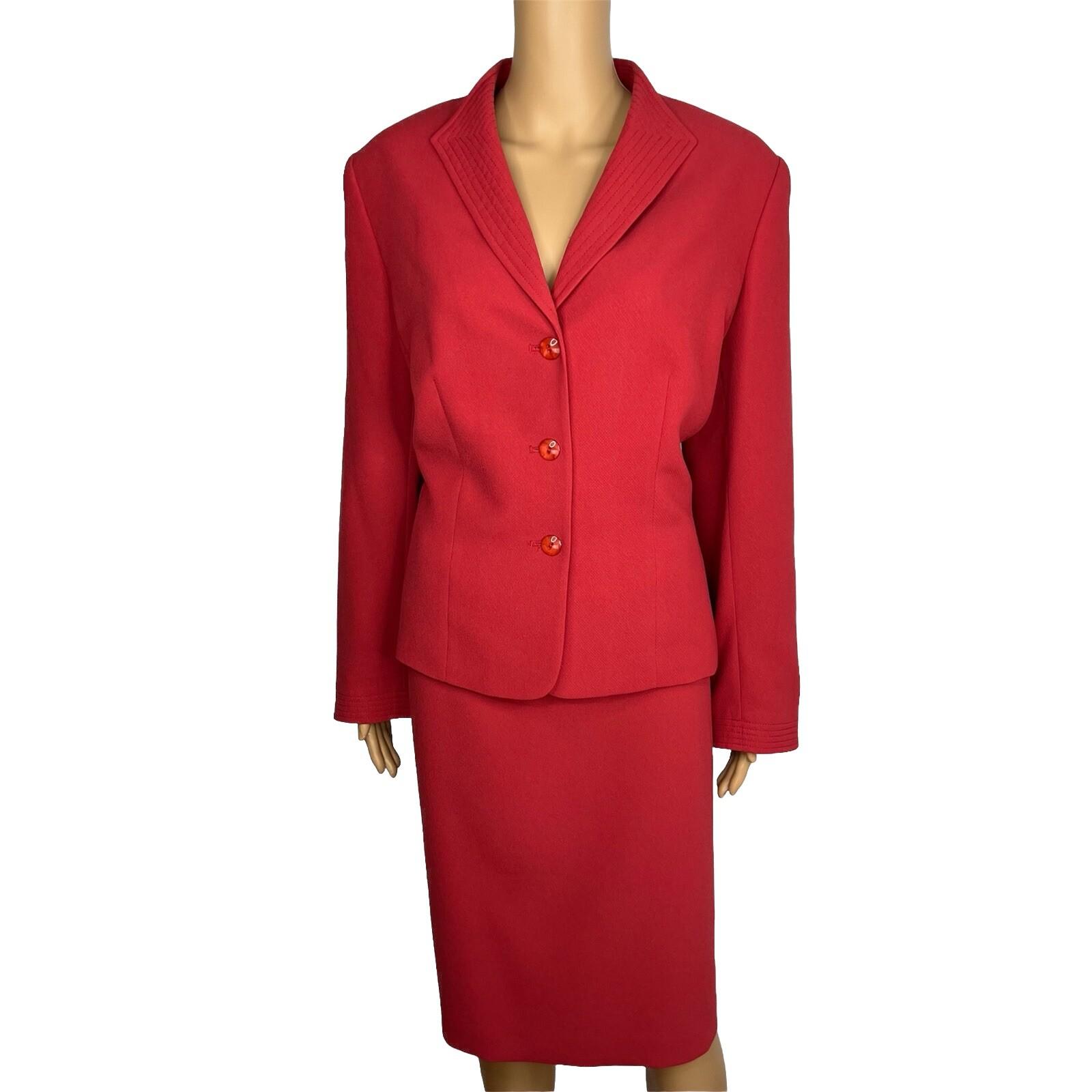 Le Suit Women Polyester Skirt Suit Size 14 Burnt Orange Stand UP Collar 2PC