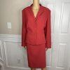 Le Suit Women Polyester Skirt Suit Size 14 Burnt Orange Stand UP Collar 2PC