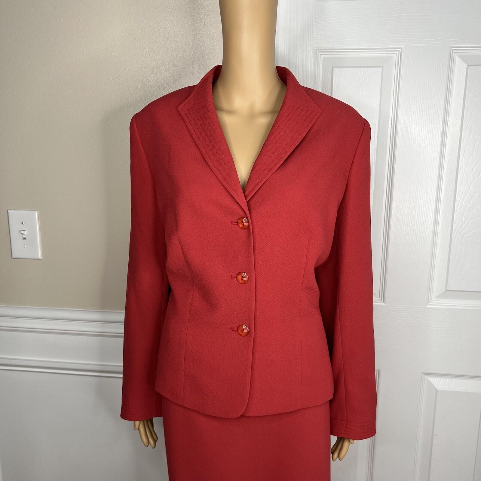Le Suit Women Polyester Skirt Suit Size 14 Burnt Orange Stand UP Collar 2PC