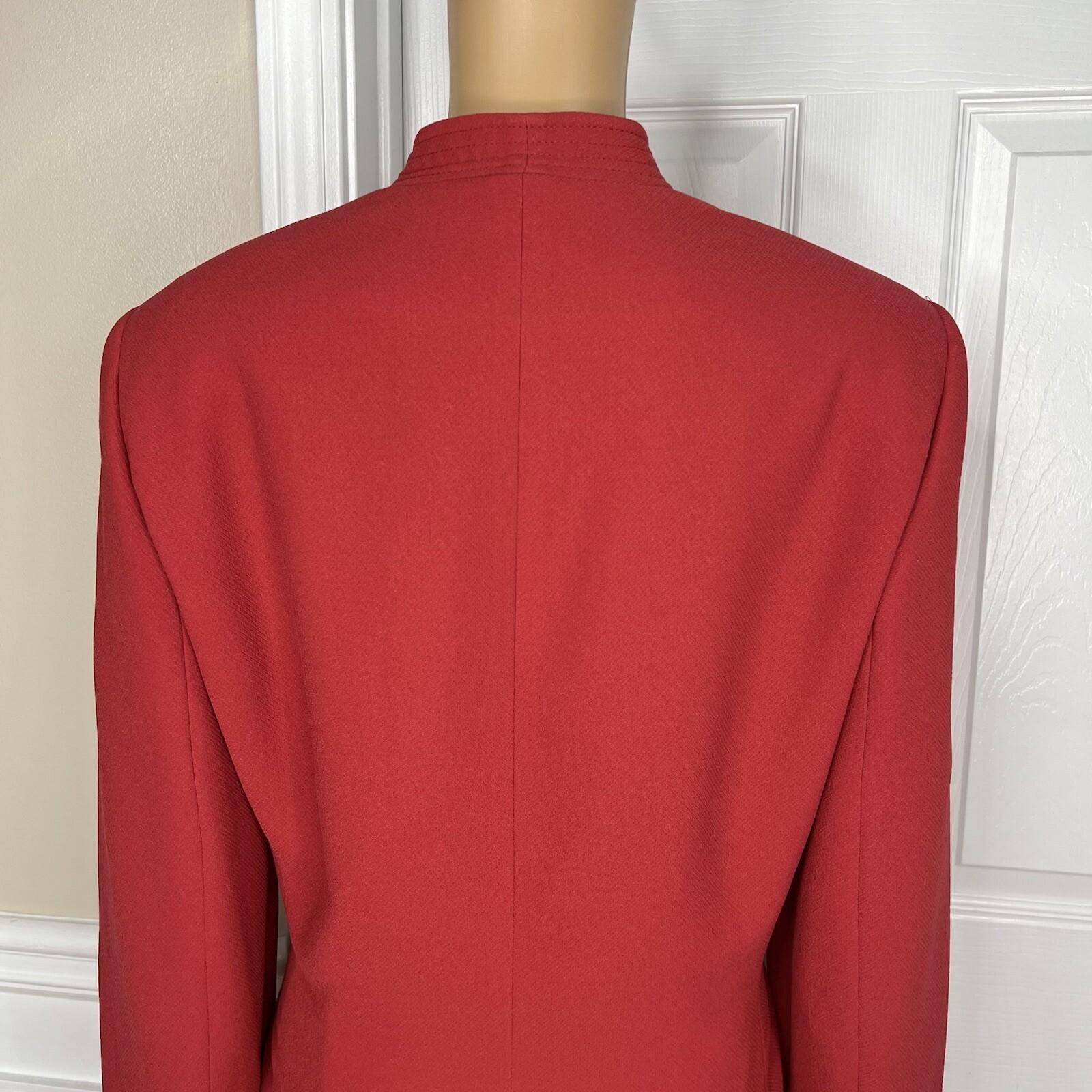 Le Suit Women Polyester Skirt Suit Size 14 Burnt Orange Stand UP Collar 2PC