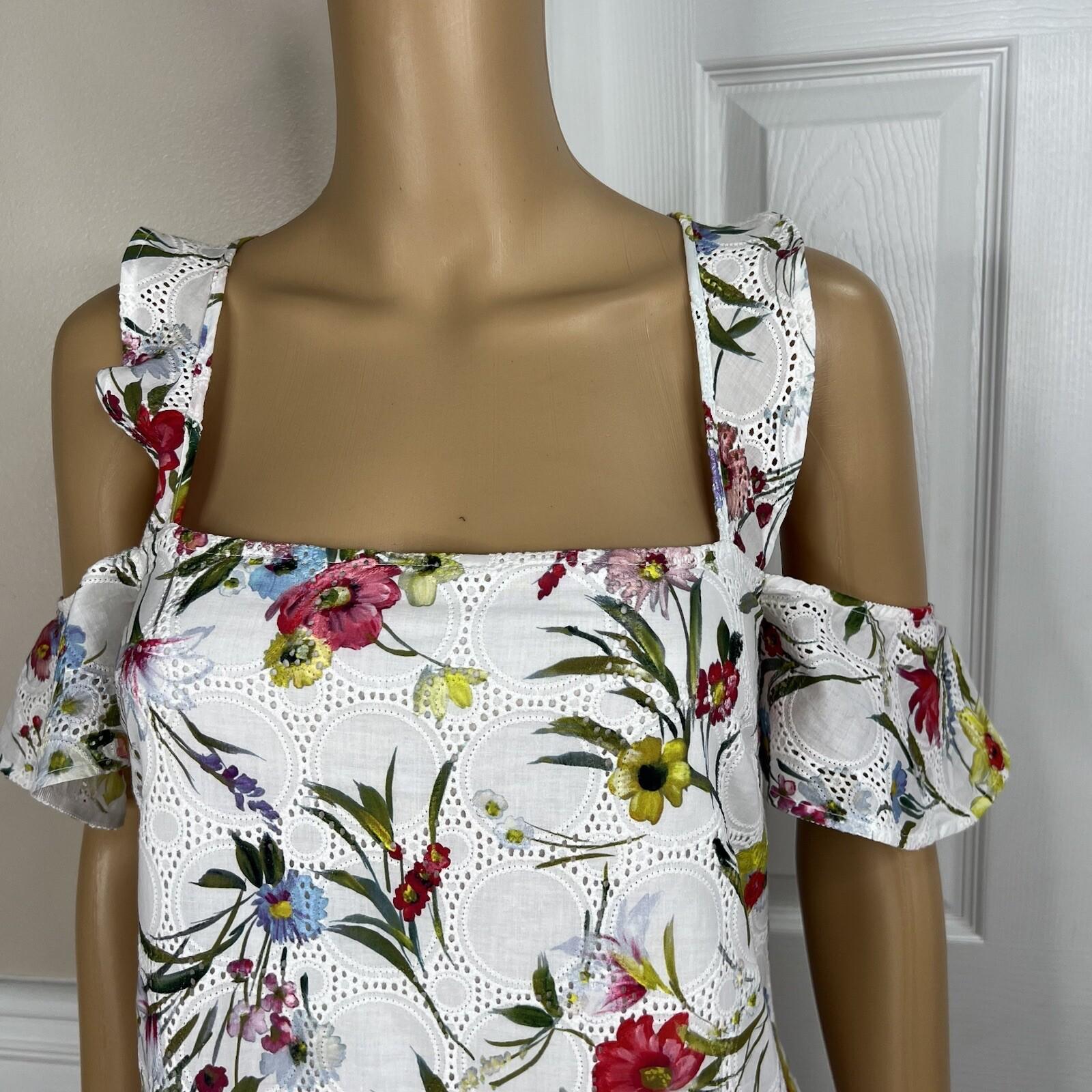 N/Nicholas Daffodil Cotton Dress 4 Broderie White Floral Cold Shoulder Tiered