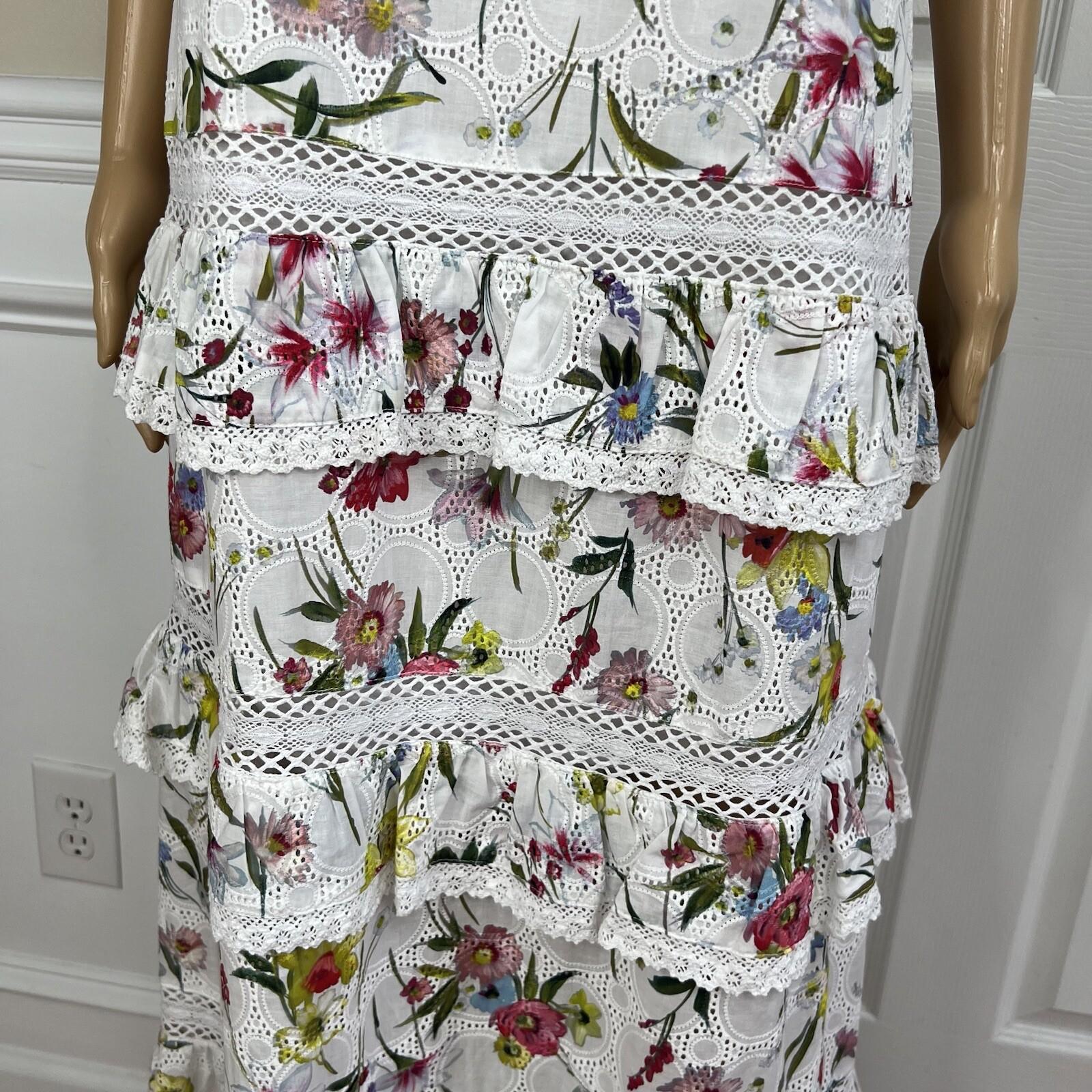 N/Nicholas Daffodil Cotton Dress 4 Broderie White Floral Cold Shoulder Tiered