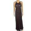 Cachet Silk Like Chiffon Dress Size 14 Brown Y2K Beaded Strappy Gothic Maxi Gown