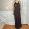 Cachet Silk Like Chiffon Dress Size 14 Brown Y2K Beaded Strappy Gothic Maxi Gown