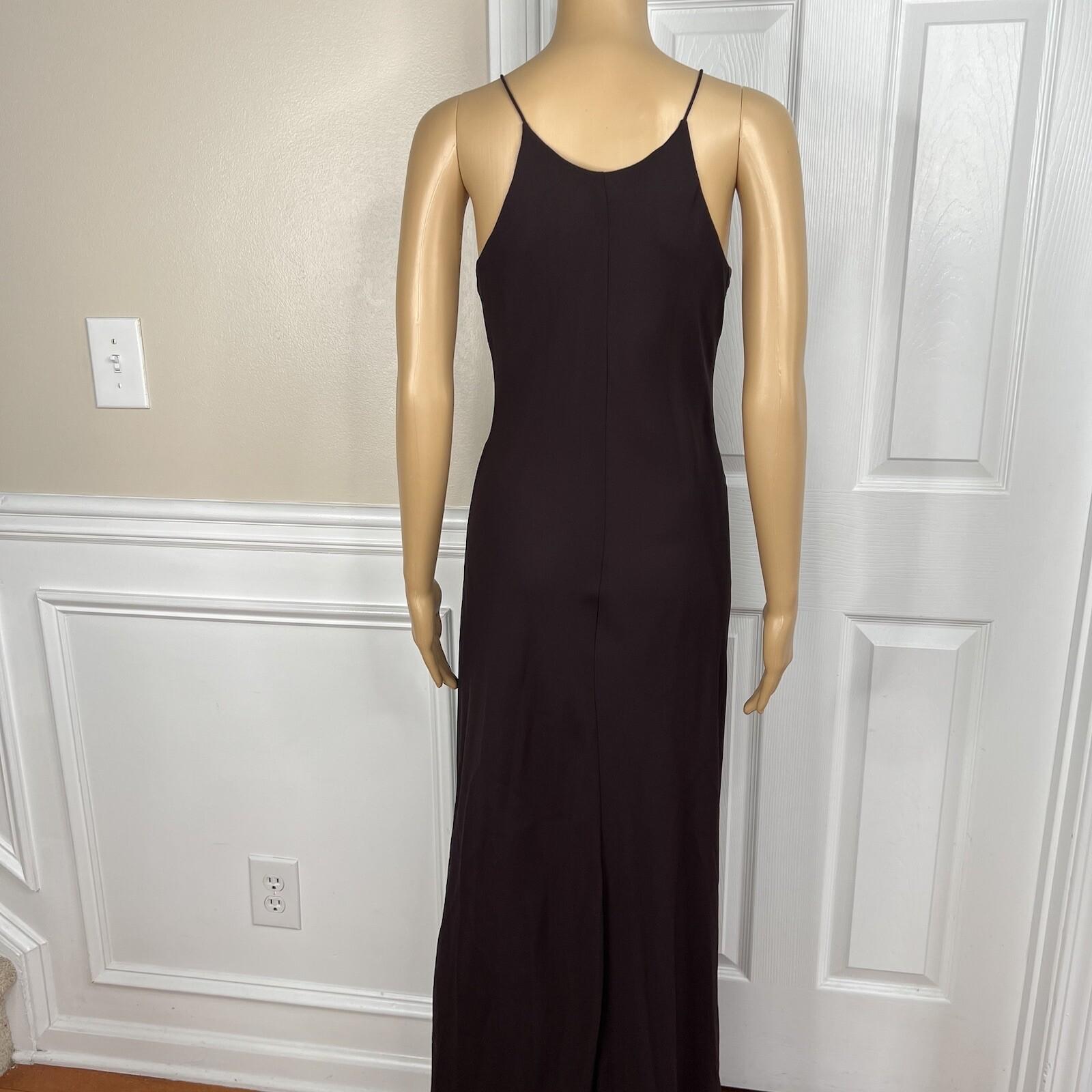 Cachet Silk Like Chiffon Dress Size 14 Brown Y2K Beaded Strappy Gothic Maxi Gown