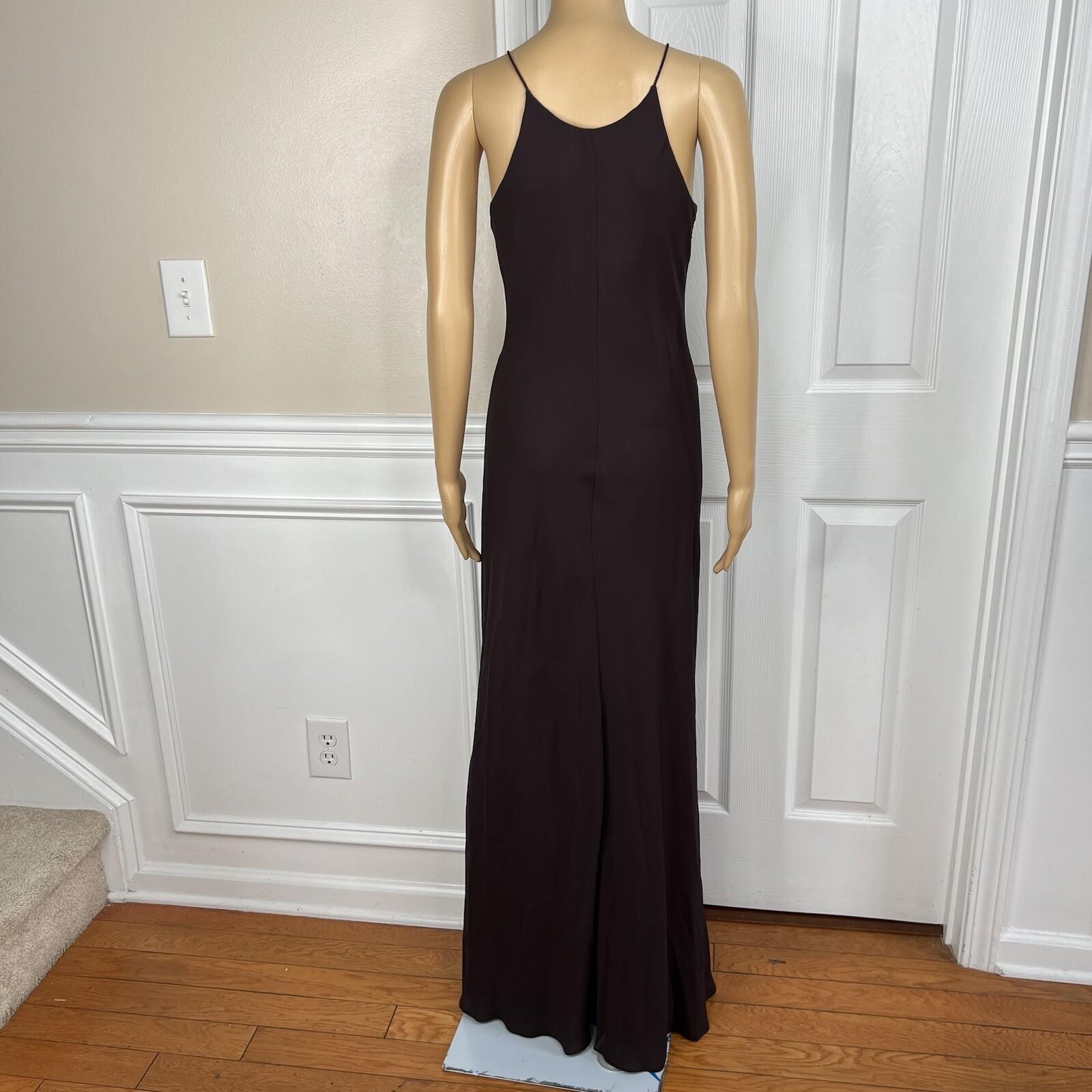 Cachet Silk Like Chiffon Dress Size 14 Brown Y2K Beaded Strappy Gothic Maxi Gown