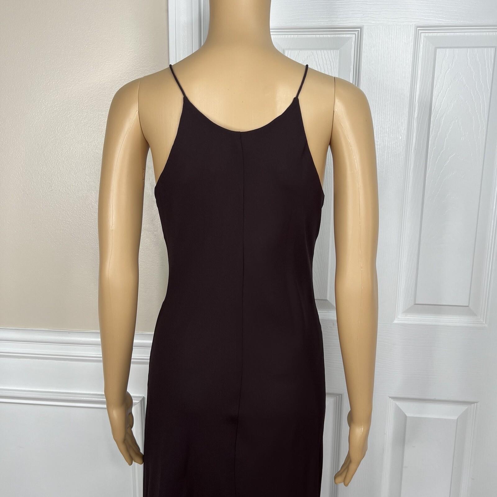 Cachet Silk Like Chiffon Dress Size 14 Brown Y2K Beaded Strappy Gothic Maxi Gown