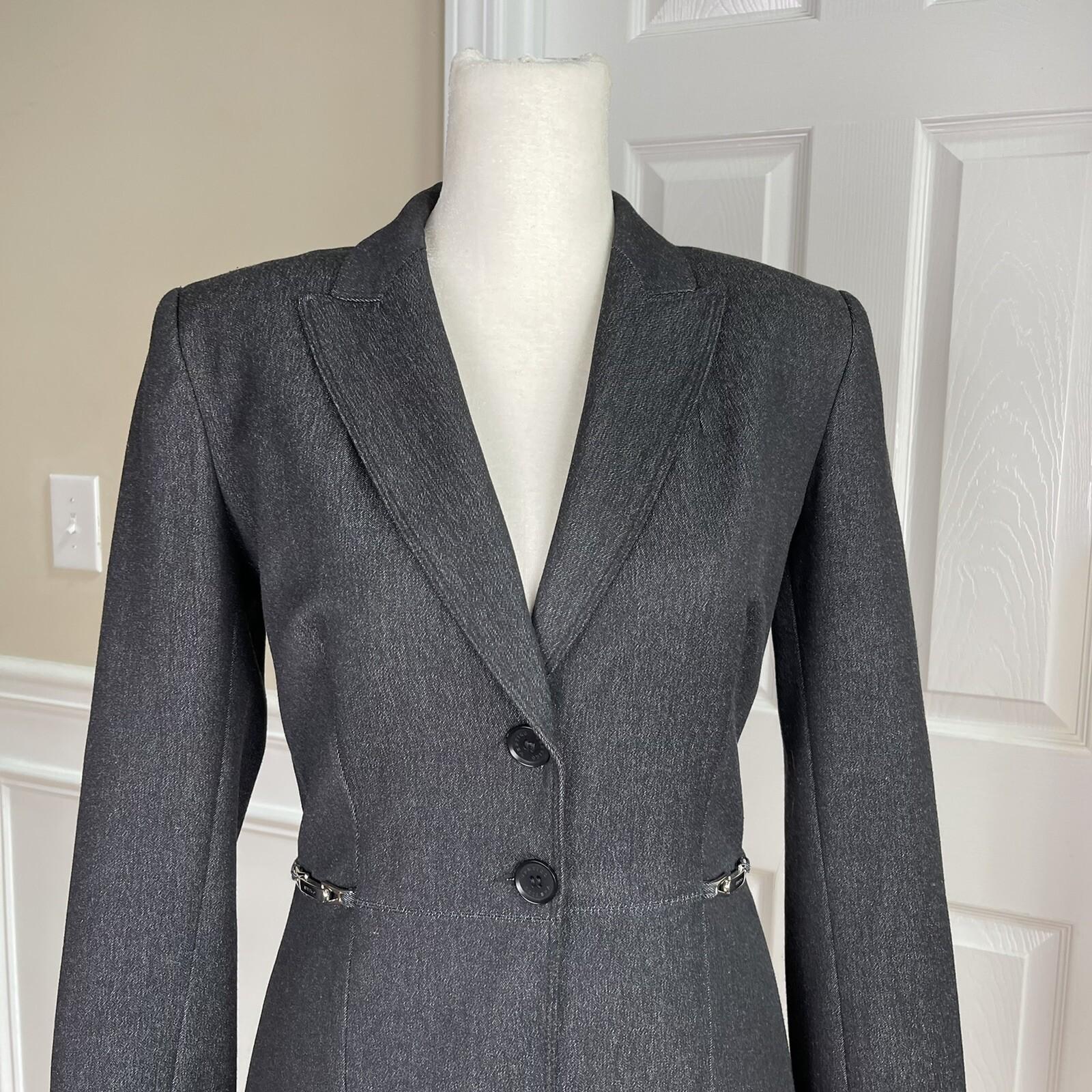Vertigo Paris Polyester Rayon Spandex Denim Blazer Size S Charcoal Long Sleeve