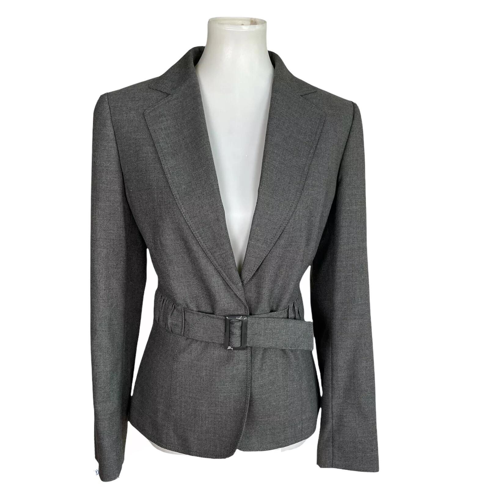 TAHARI ASL Women Gray Polyester Viscose Spandex Lined Belted Blazer Size 8