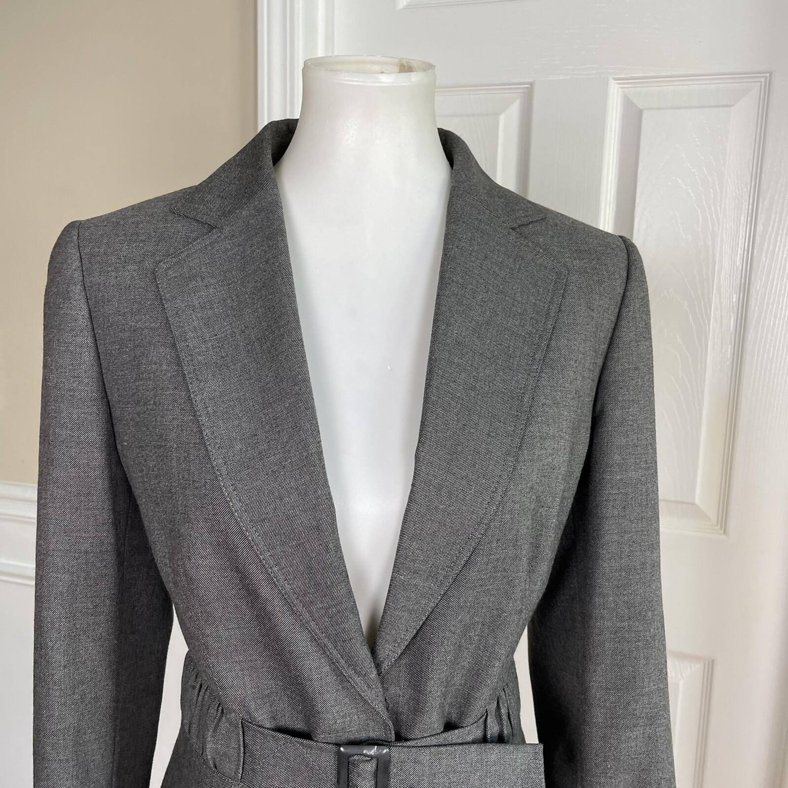 TAHARI ASL Women Gray Polyester Viscose Spandex Lined Belted Blazer Size 8