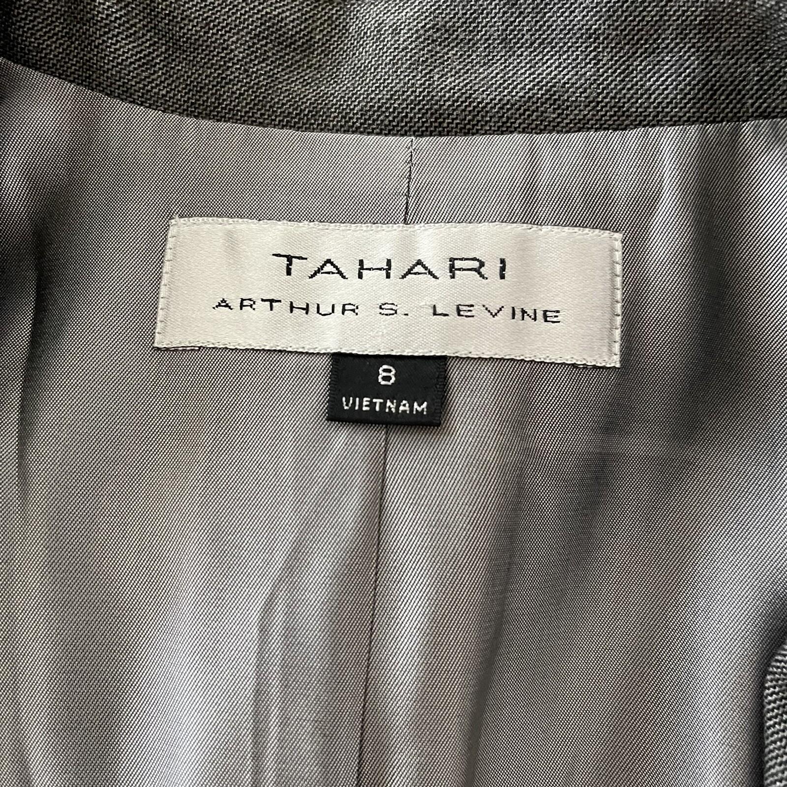 TAHARI ASL Women Gray Polyester Viscose Spandex Lined Belted Blazer Size 8