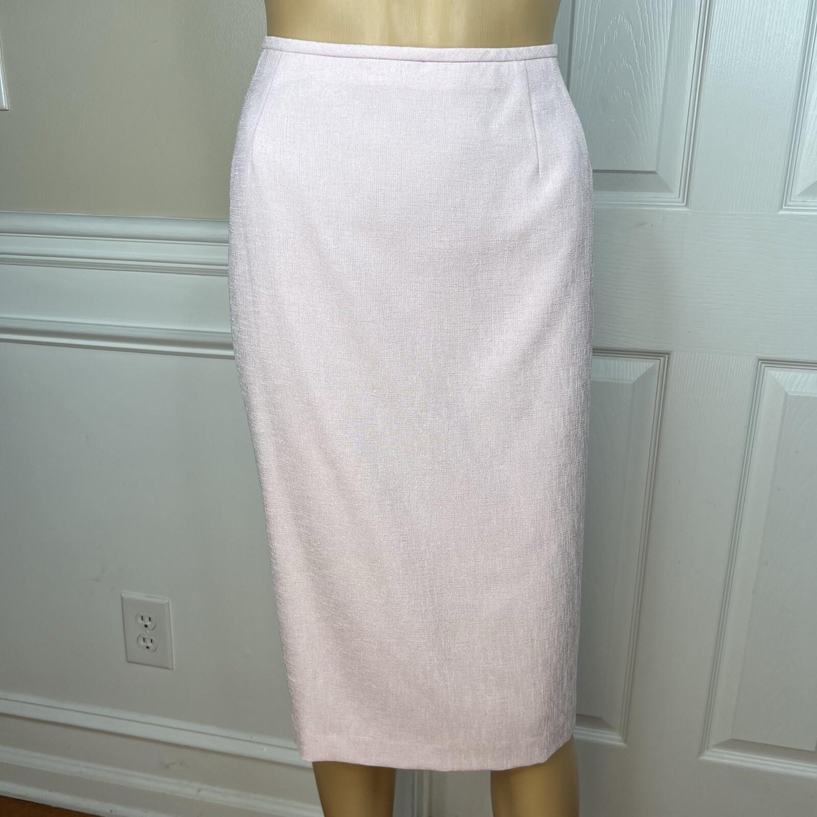 Kasper ASL Polyester Skirt Suit Size 14 Embroidered Light Pink 3/4 Sleeves 2PC