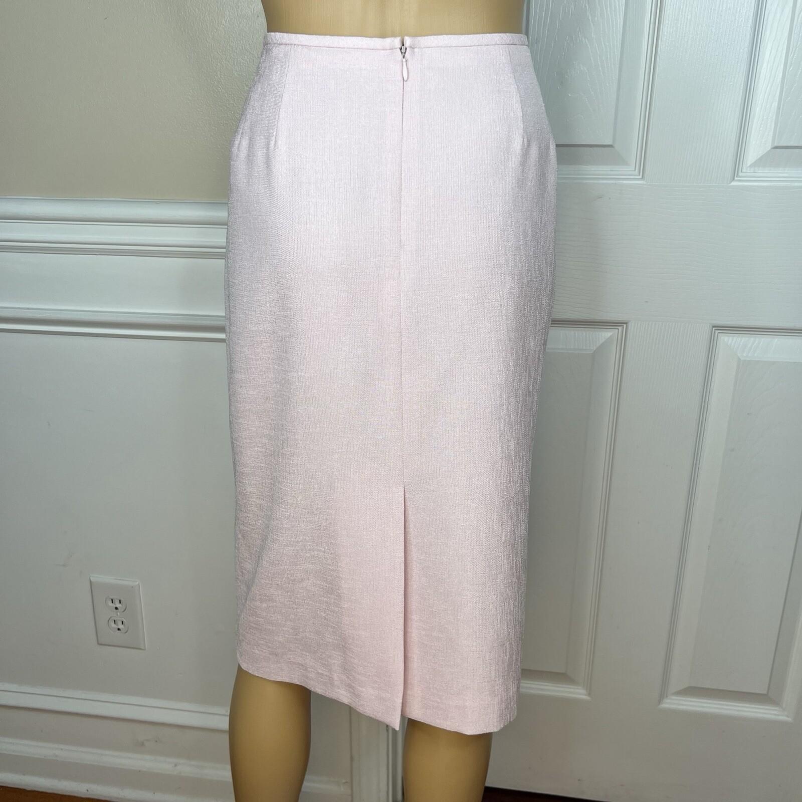 Kasper ASL Polyester Skirt Suit Size 14 Embroidered Light Pink 3/4 Sleeves 2PC