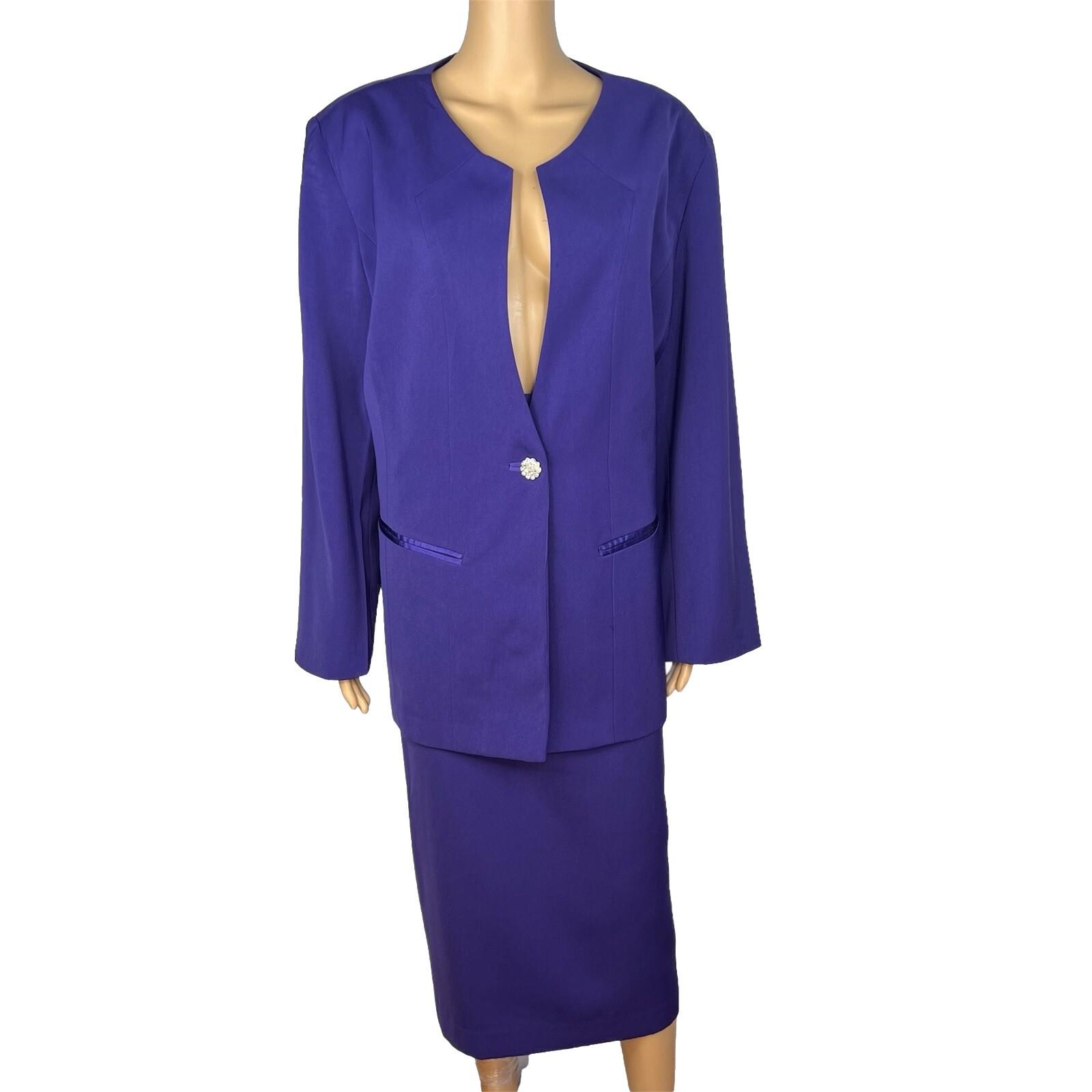 GMI Women Polyester Skirt Suit Size 18W Purple Lined Collarless Cocktail 2PC