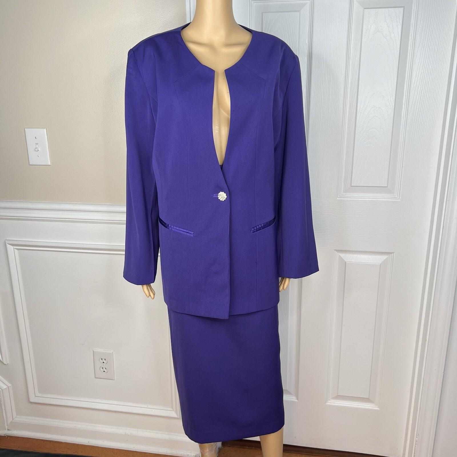 GMI Women Polyester Skirt Suit Size 18W Purple Lined Collarless Cocktail 2PC