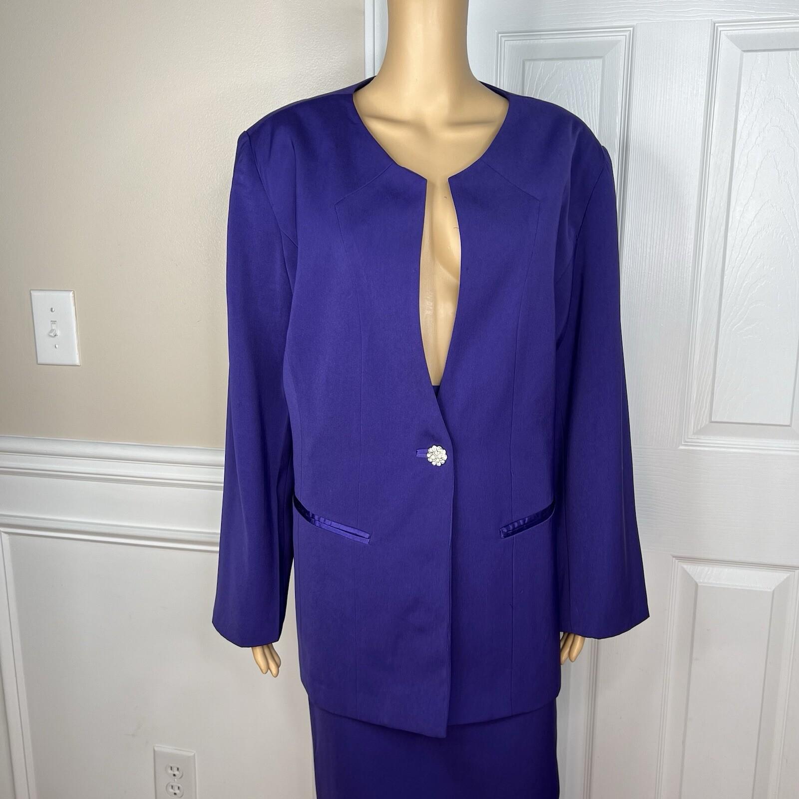 GMI Women Polyester Skirt Suit Size 18W Purple Lined Collarless Cocktail 2PC
