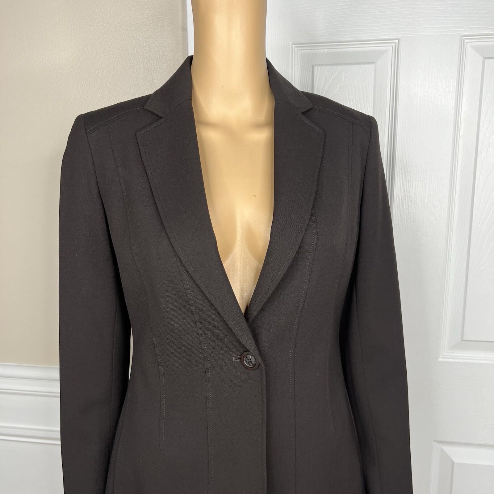 Anne Klein Women Wool Stretch Skirt Suit Size 2 Brown Lined Peak Collar 2PC