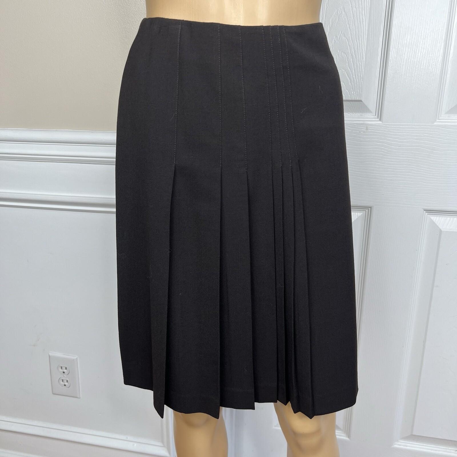 Anne Klein Women Wool Stretch Skirt Suit Size 2 Brown Lined Peak Collar 2PC