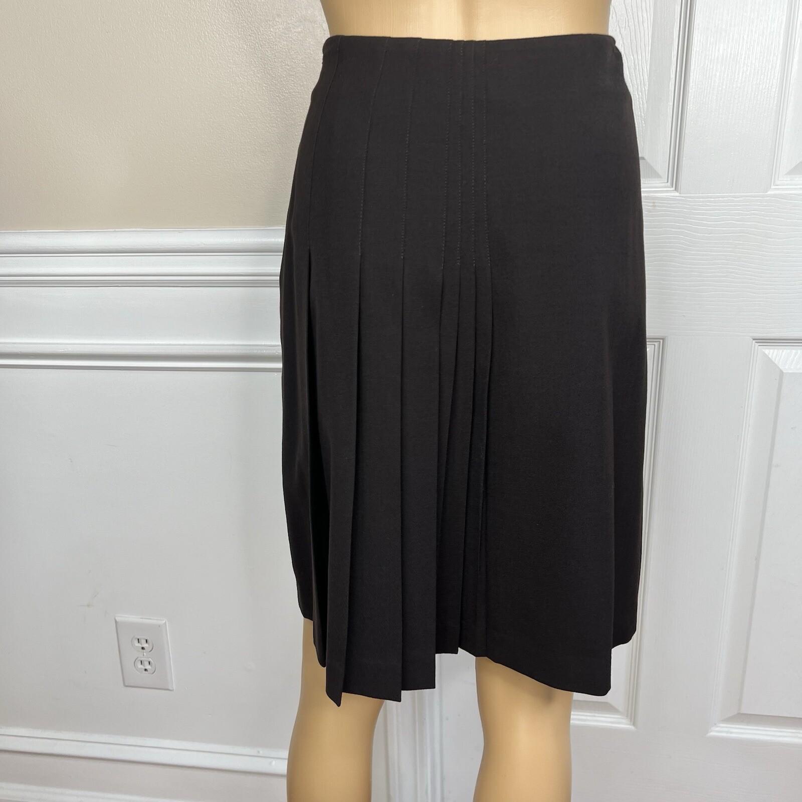 Anne Klein Women Wool Stretch Skirt Suit Size 2 Brown Lined Peak Collar 2PC