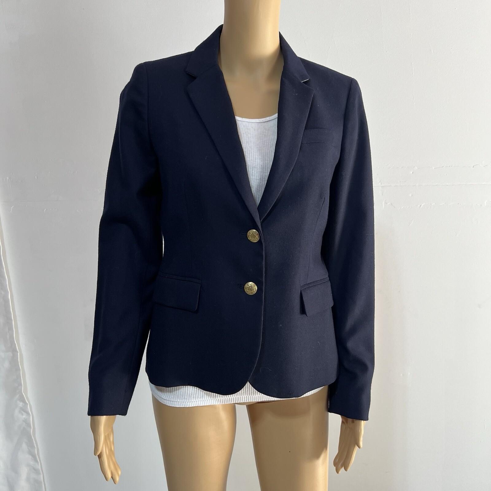 J.CREW Wool Viscose Blend Women Blazer Size 4 Navy Blue Business Blazer