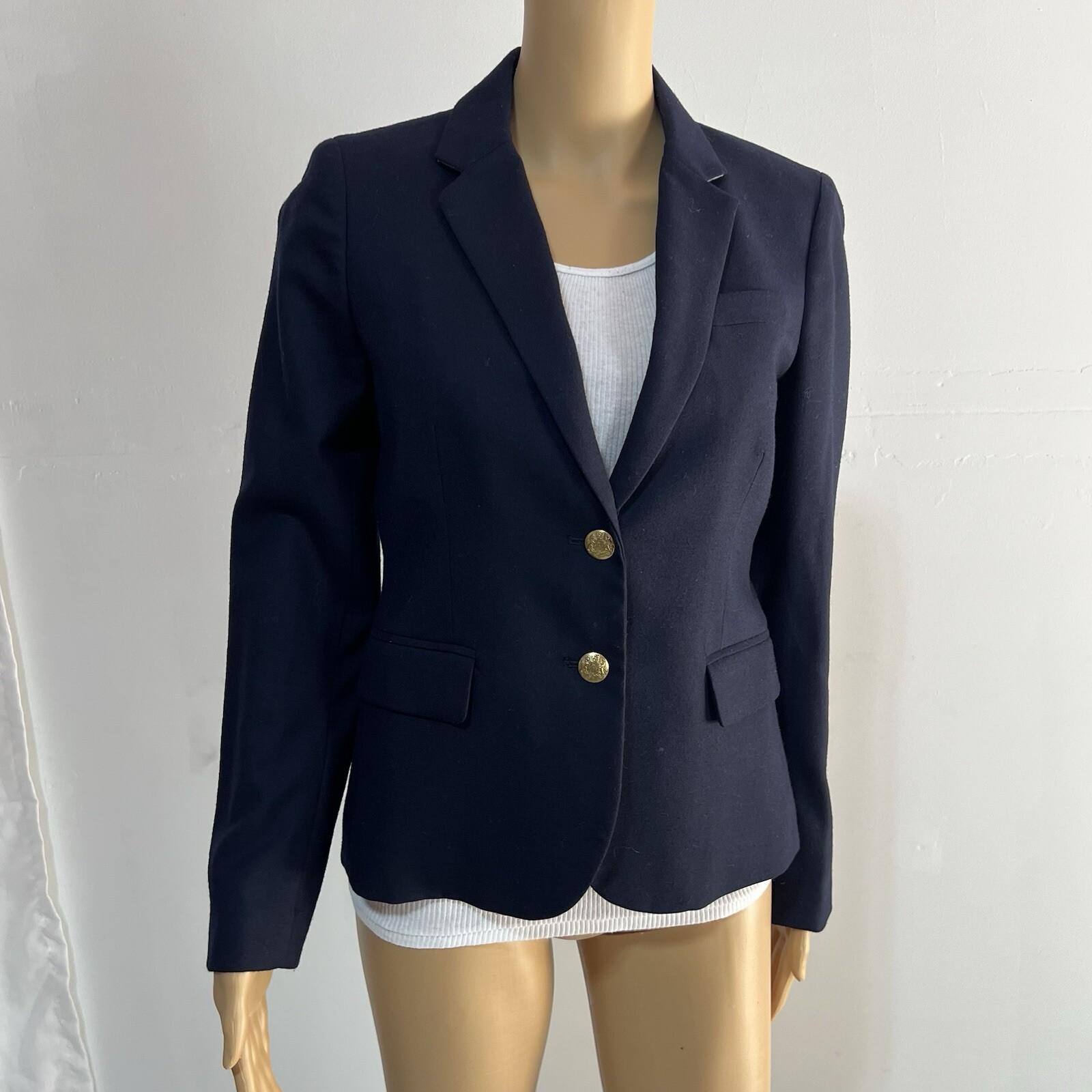 J.CREW Wool Viscose Blend Women Blazer Size 4 Navy Blue Business Blazer