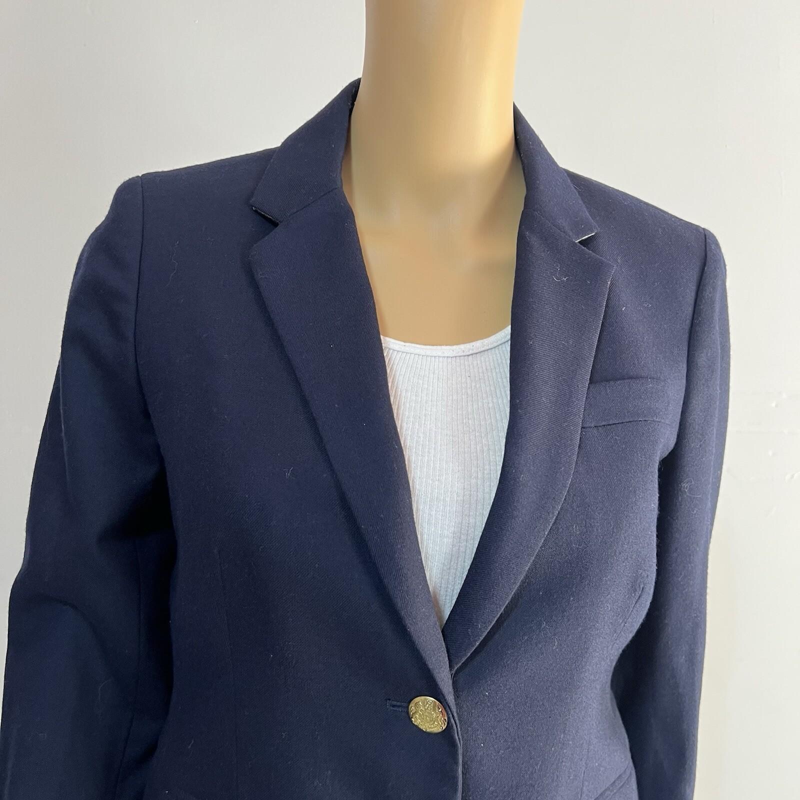 J.CREW Wool Viscose Blend Women Blazer Size 4 Navy Blue Business Blazer
