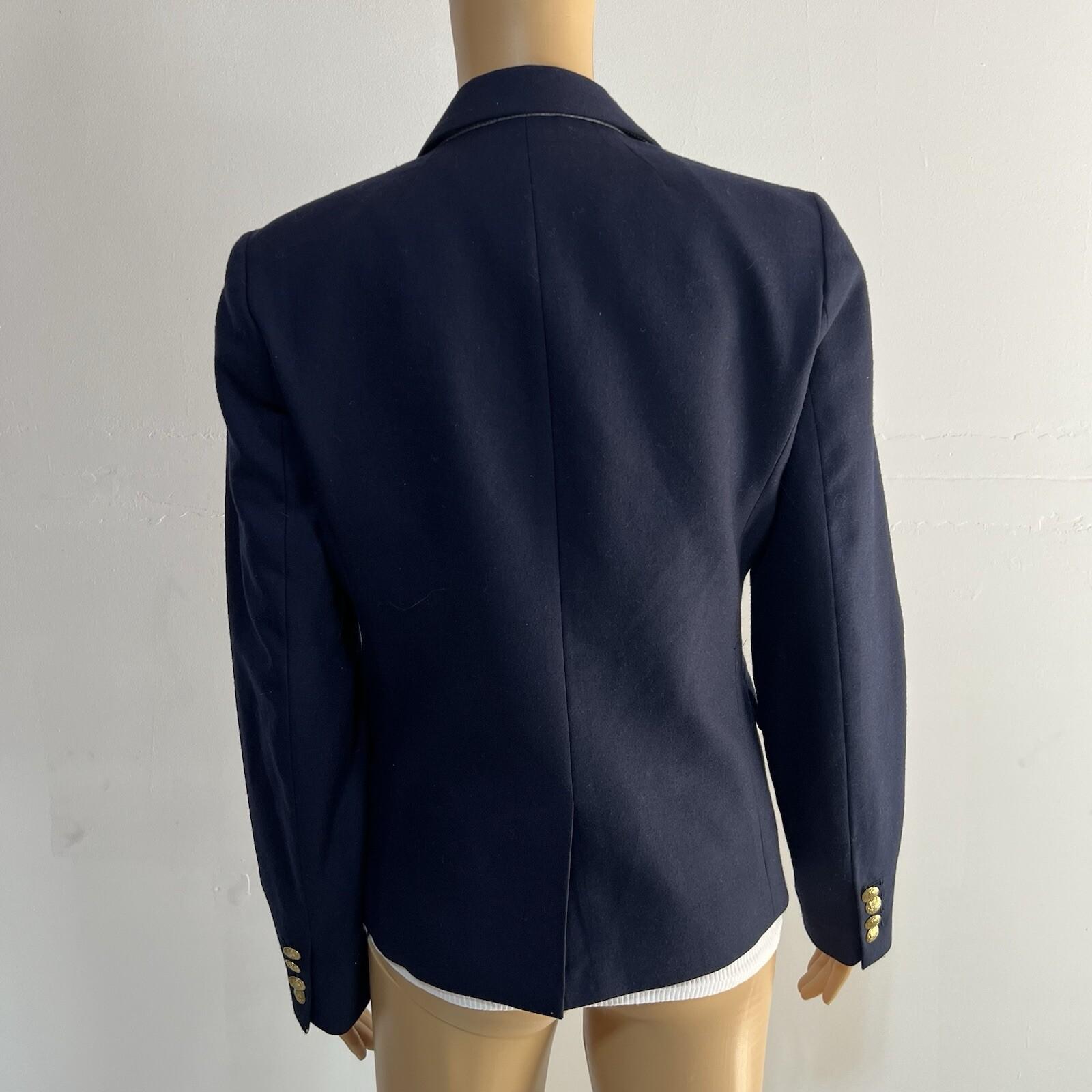 J.CREW Wool Viscose Blend Women Blazer Size 4 Navy Blue Business Blazer