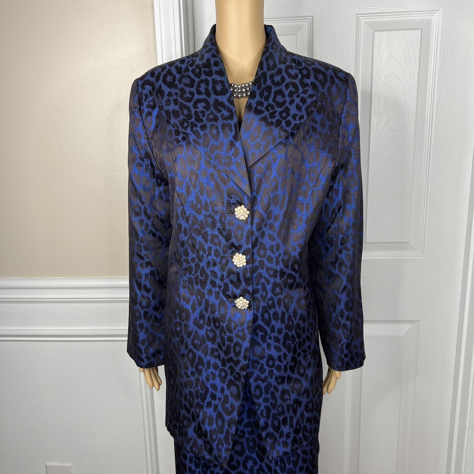 KB Stella Louise Polyester Metallic Skirt Suit 16 Blue Back Shawl Collar 2PC