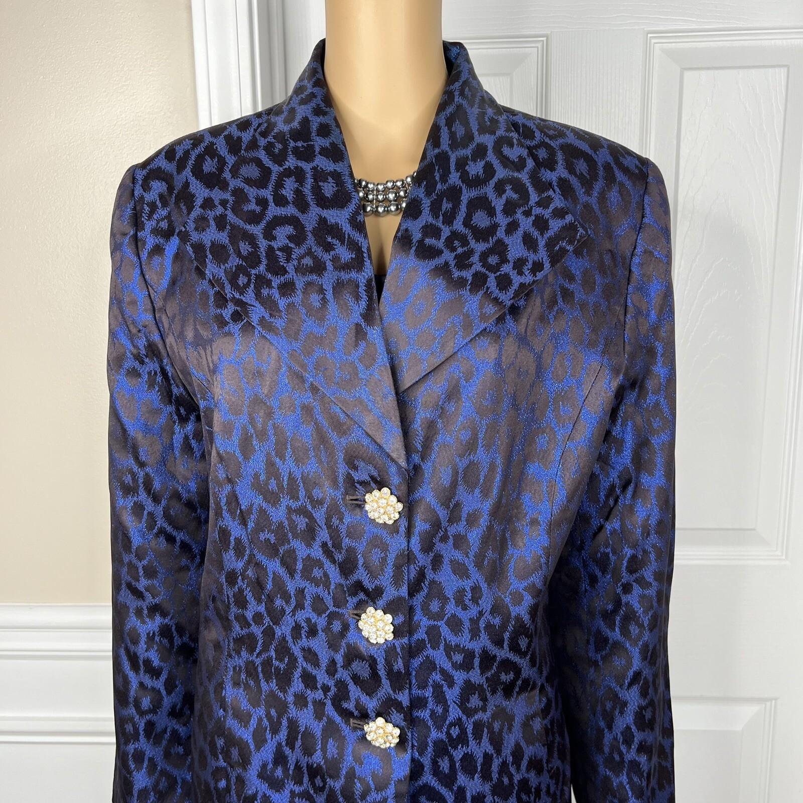 KB Stella Louise Polyester Metallic Skirt Suit 16 Blue Back Shawl Collar 2PC