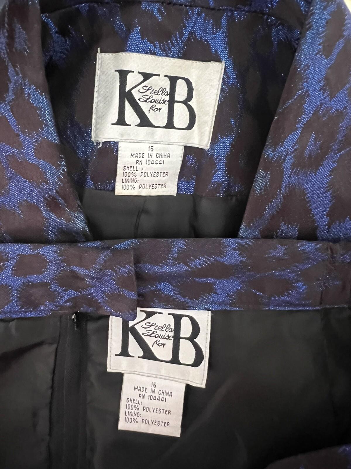 KB Stella Louise Polyester Metallic Skirt Suit 16 Blue Back Shawl Collar 2PC