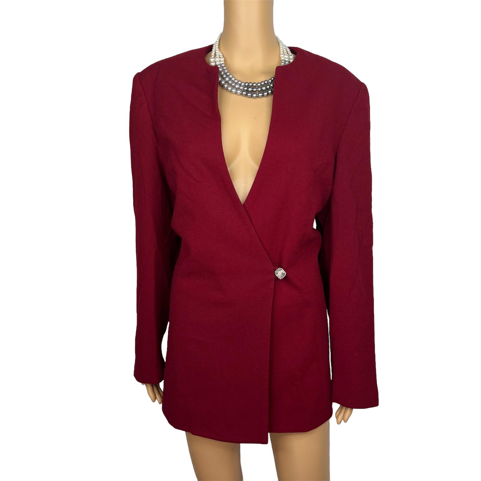 Coldwater Creek Women 1PC Red Wool Lined Wrap Collarless Blazer Size 14
