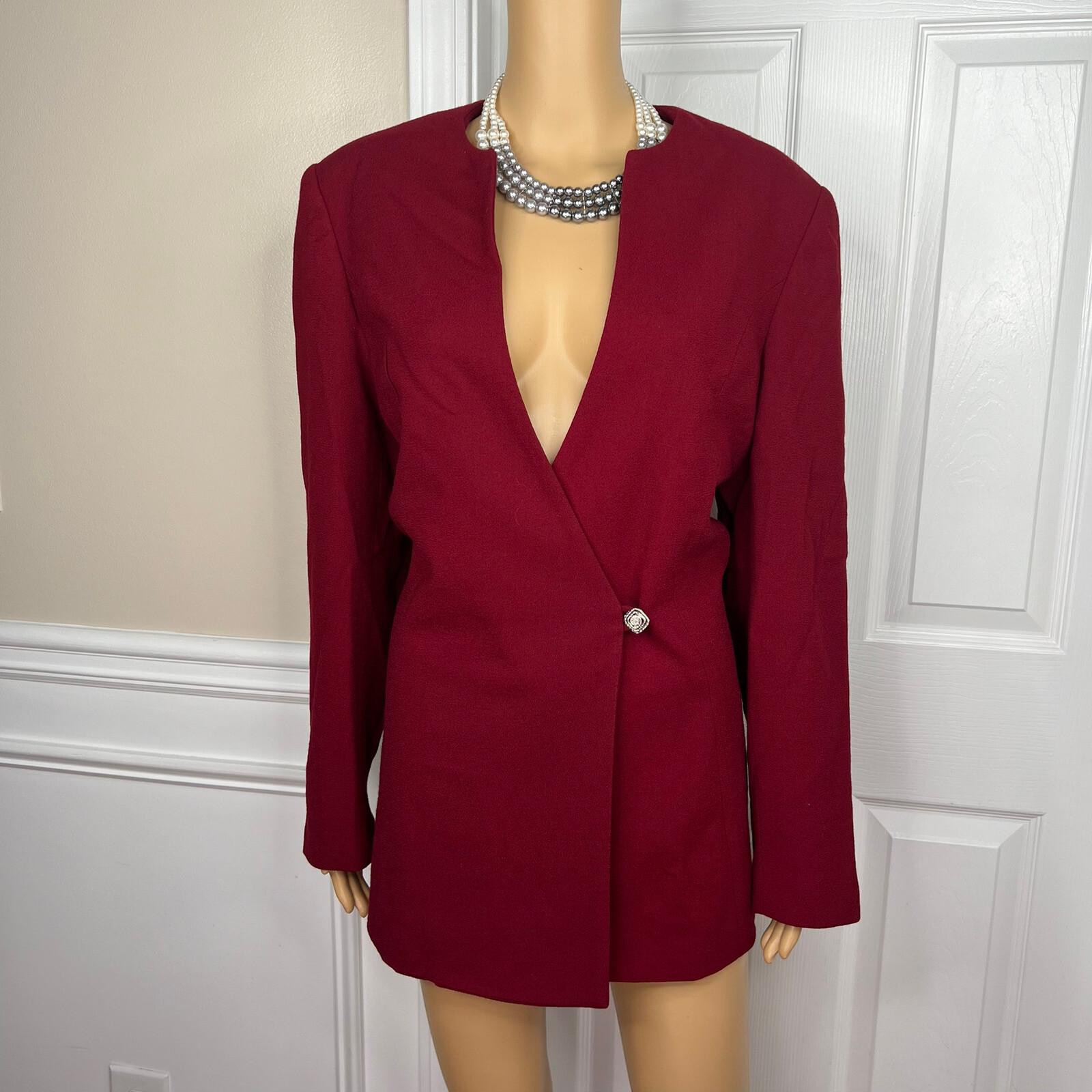 Coldwater Creek Women 1PC Red Wool Lined Wrap Collarless Blazer Size 14