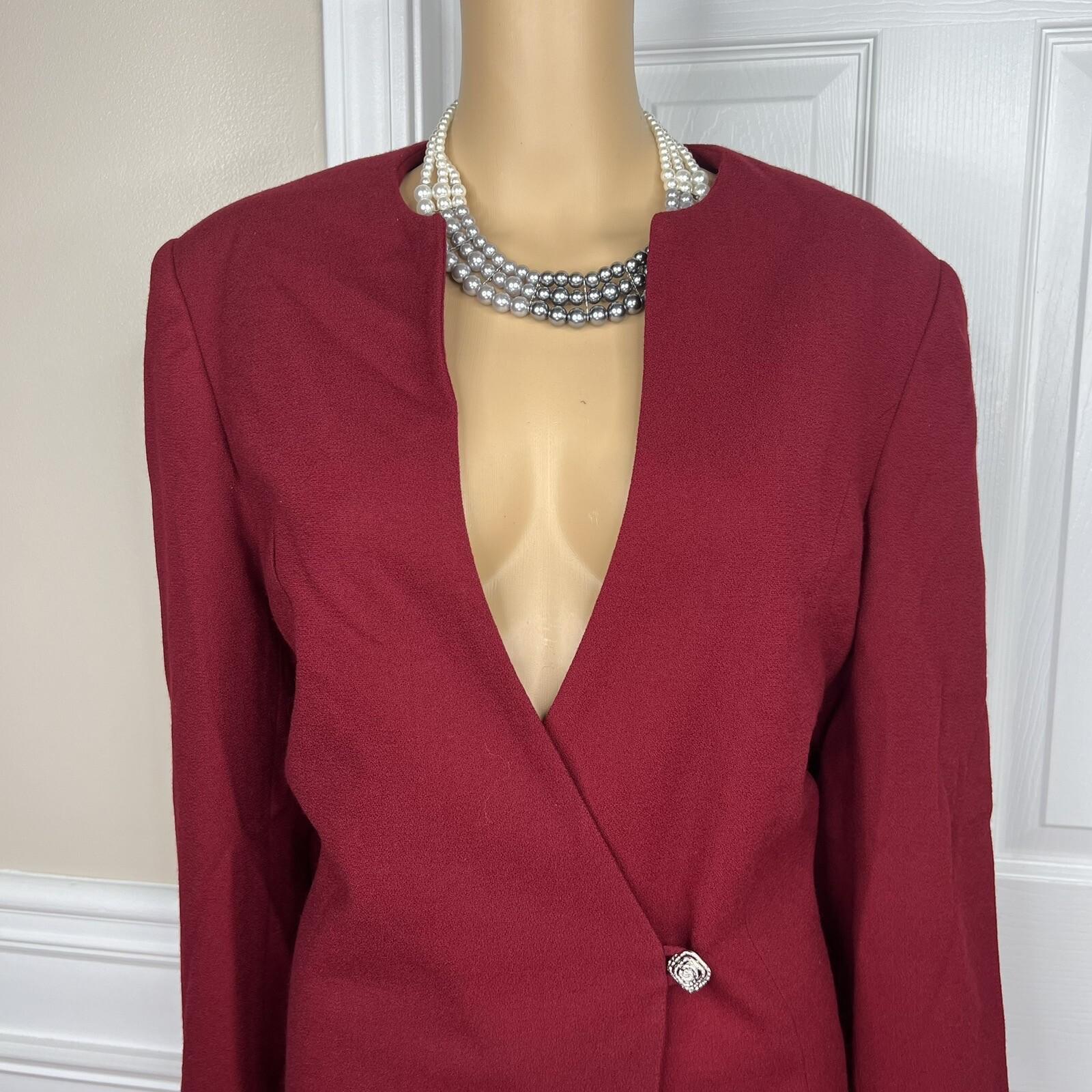 Coldwater Creek Women 1PC Red Wool Lined Wrap Collarless Blazer Size 14