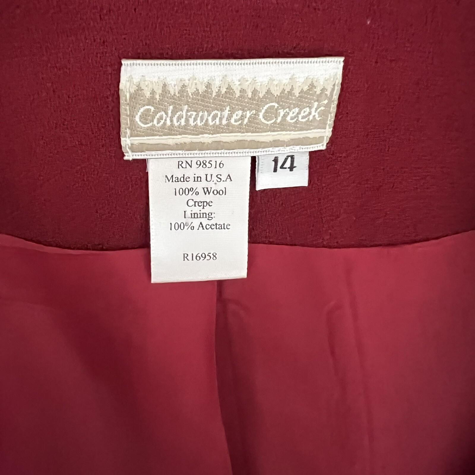 Coldwater Creek Women 1PC Red Wool Lined Wrap Collarless Blazer Size 14