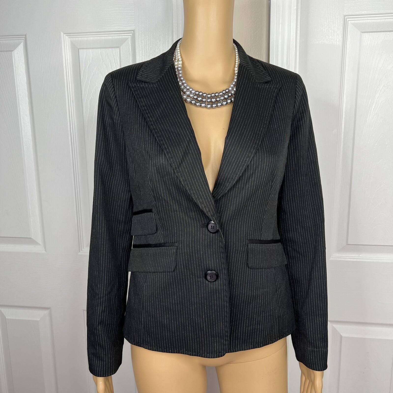 Alfani 2PC Black Striped Polyester Rayon Spandex Lined Career Pant Suit Size 4P