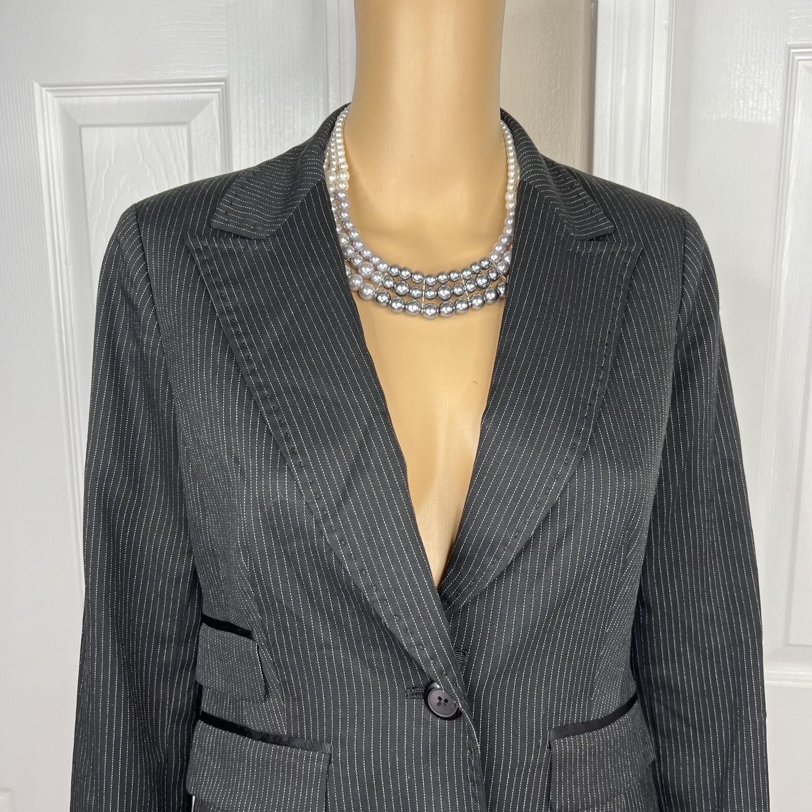 Alfani 2PC Black Striped Polyester Rayon Spandex Lined Career Pant Suit Size 4P