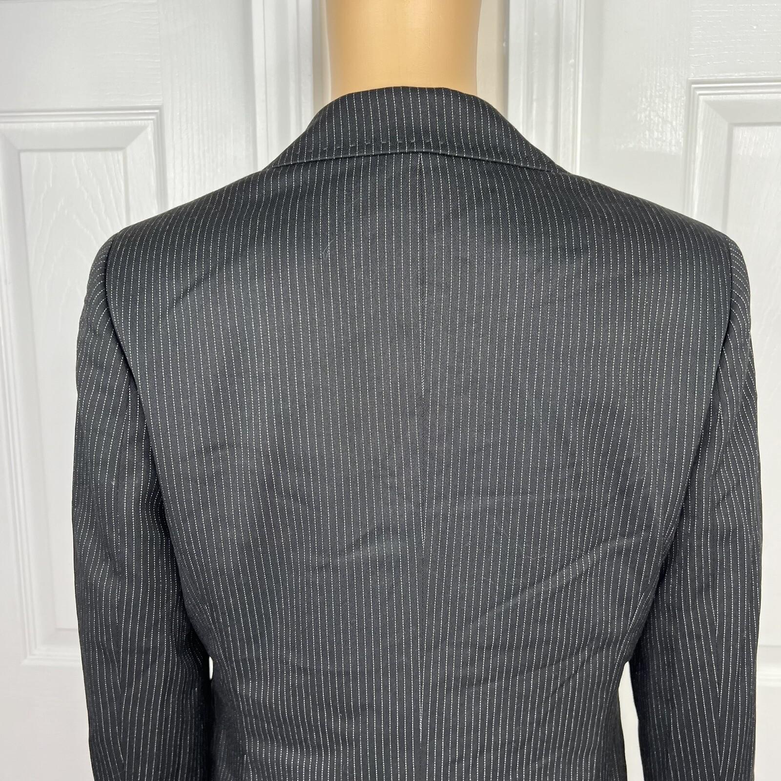 Alfani 2PC Black Striped Polyester Rayon Spandex Lined Career Pant Suit Size 4P