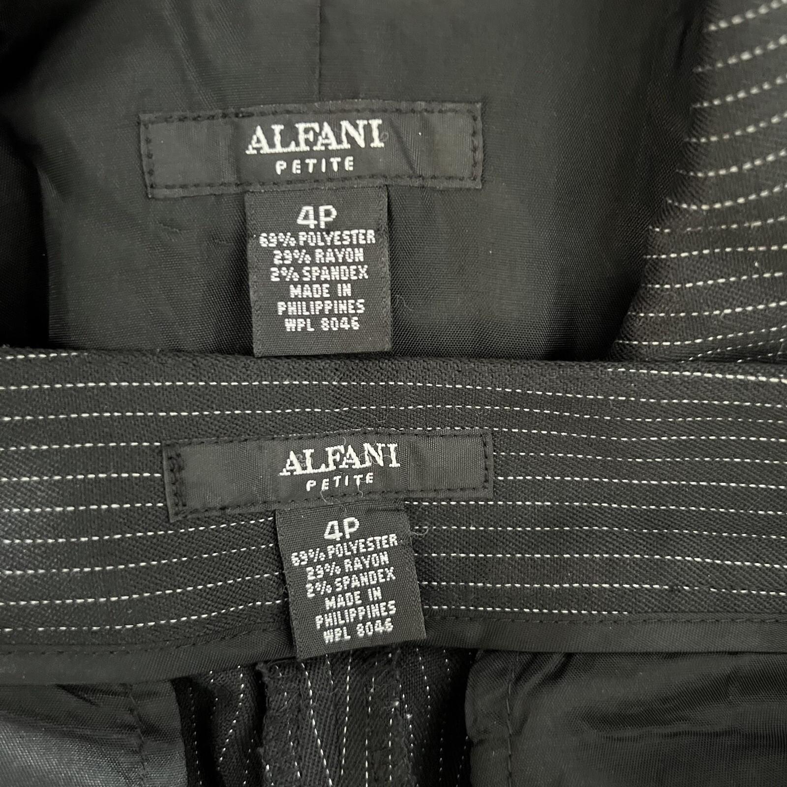 Alfani 2PC Black Striped Polyester Rayon Spandex Lined Career Pant Suit Size 4P