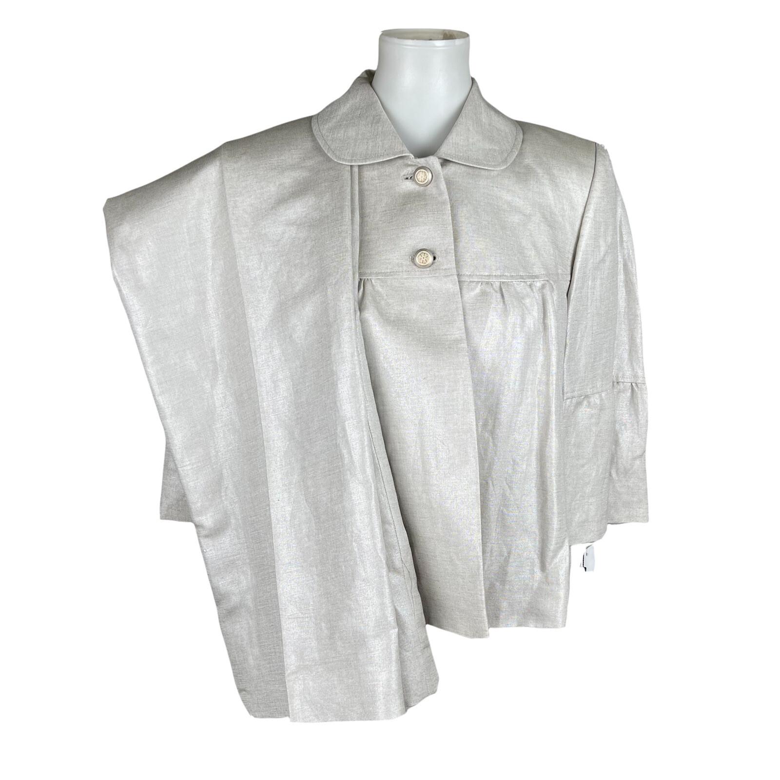 New TAHARI 2PC Beige Metallic Linen Rayon Cropped Shawl Collar Pant Suit Size 6