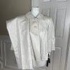 New TAHARI 2PC Beige Metallic Linen Rayon Cropped Shawl Collar Pant Suit Size 6