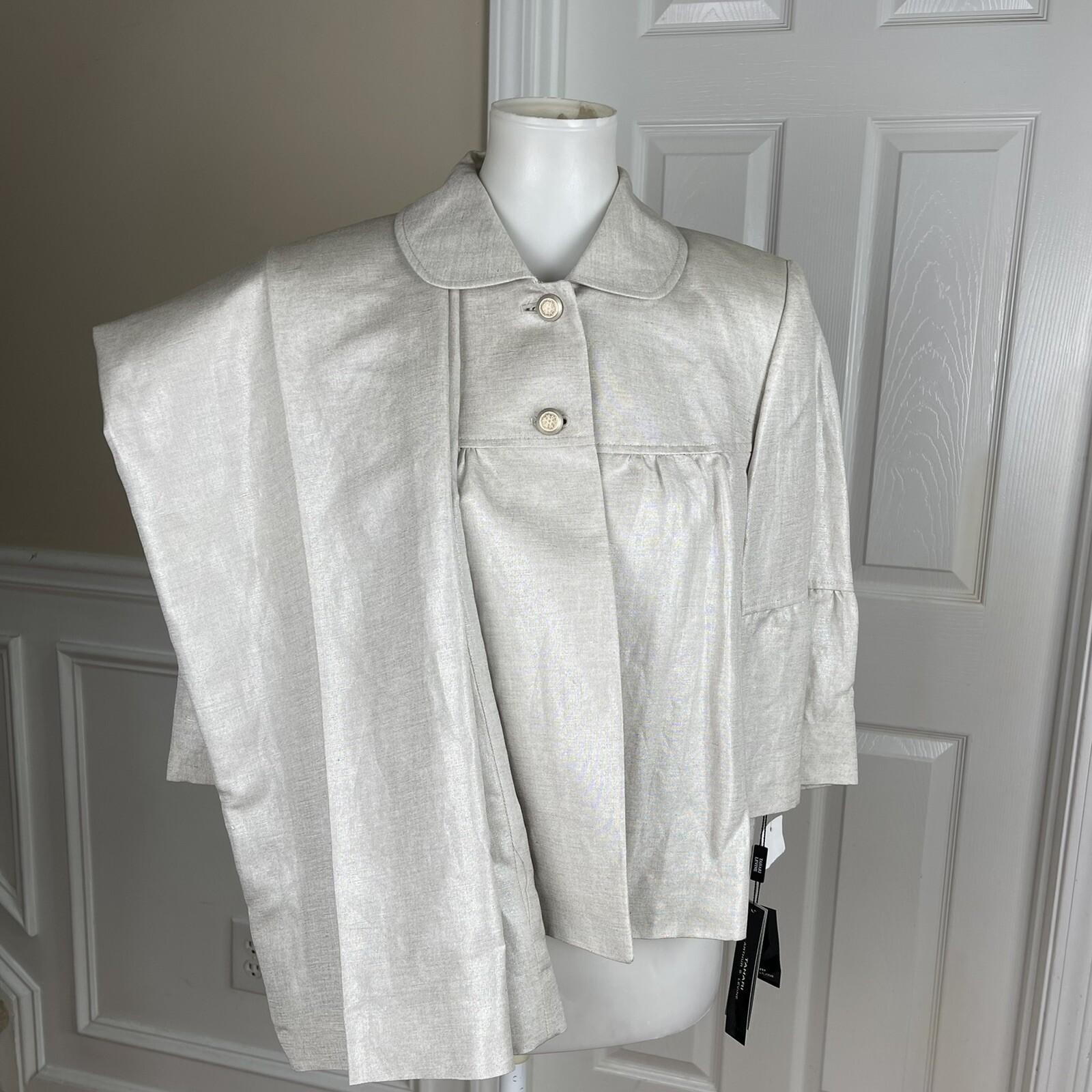 New TAHARI 2PC Beige Metallic Linen Rayon Cropped Shawl Collar Pant Suit Size 6