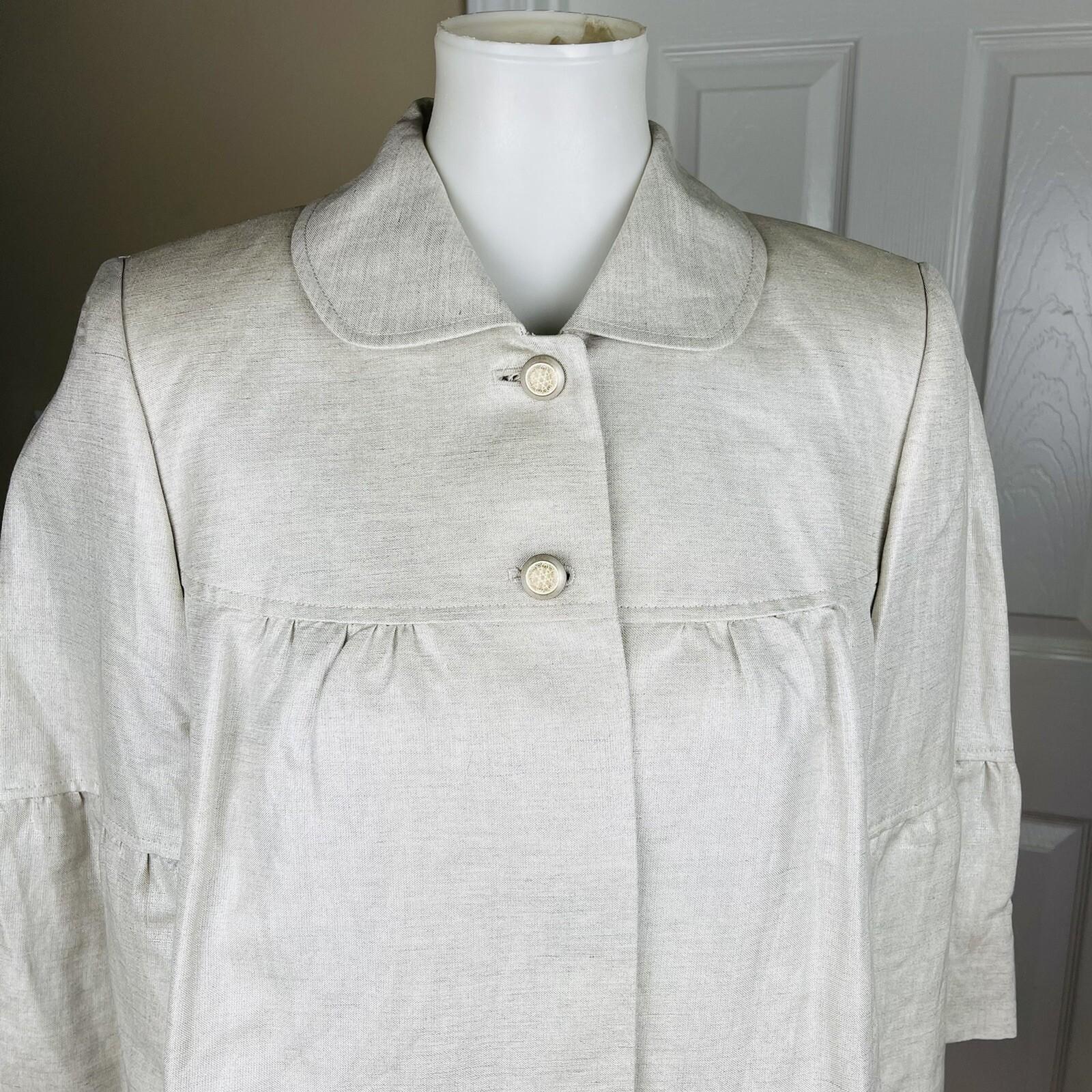 New TAHARI 2PC Beige Metallic Linen Rayon Cropped Shawl Collar Pant Suit Size 6