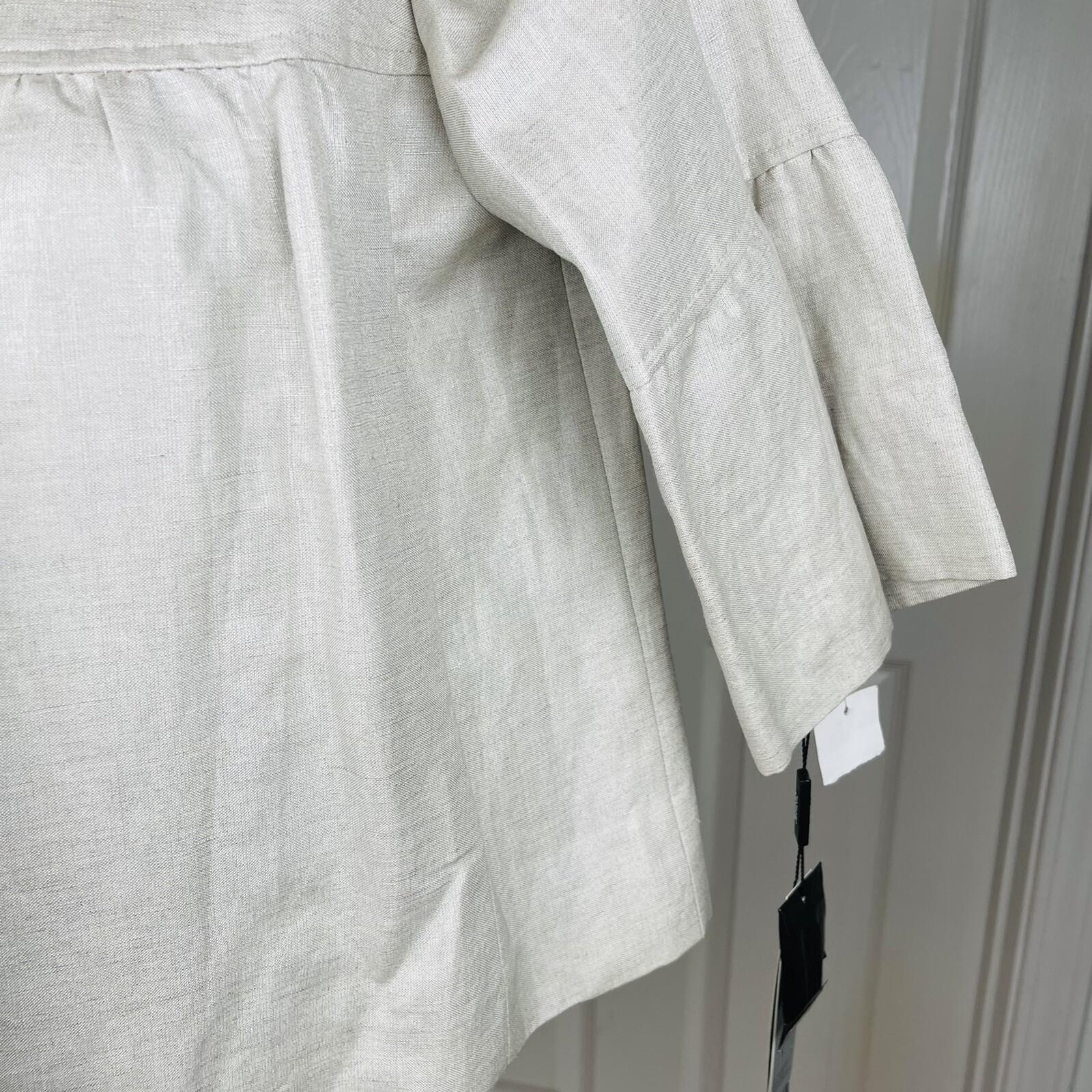New TAHARI 2PC Beige Metallic Linen Rayon Cropped Shawl Collar Pant Suit Size 6